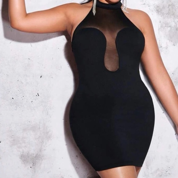 3/$28❤️ Shein Bae Plus Contrast Mesh Halter Neck BODYCON Dress size 1XL (14) - Picture 2 of 7
